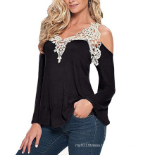 Women′s Crochet Trim Cold-Shoulder Top (T-011)